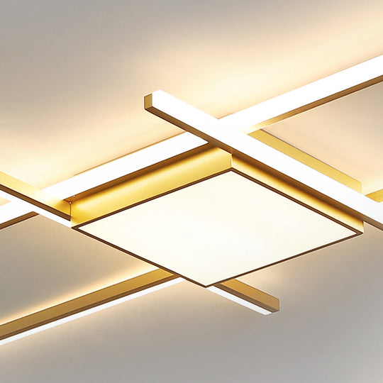 Modern Gold LED Ceiling Mounted Flush Mount Lamp with Acrylic Shade - 69"/82.5"W Linear