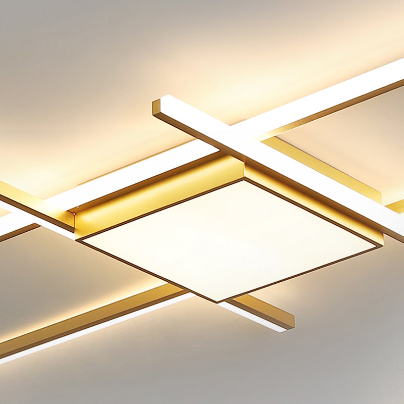 Modern Gold Led Ceiling Mounted Flush Mount Lamp With Acrylic Shade - 69/82.5W Linear