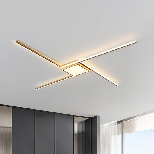 Modern Gold LED Ceiling Mounted Flush Mount Lamp with Acrylic Shade - 69"/82.5"W Linear