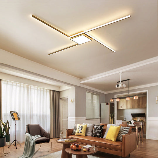 Modern Gold LED Ceiling Mounted Flush Mount Lamp with Acrylic Shade - 69"/82.5"W Linear