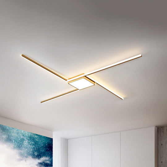 Modern Gold LED Ceiling Mounted Flush Mount Lamp with Acrylic Shade - 69"/82.5"W Linear