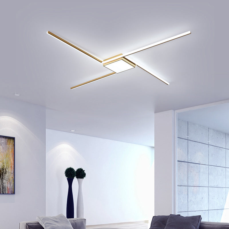 Modern Gold LED Ceiling Mounted Flush Mount Lamp with Acrylic Shade - 69"/82.5"W Linear