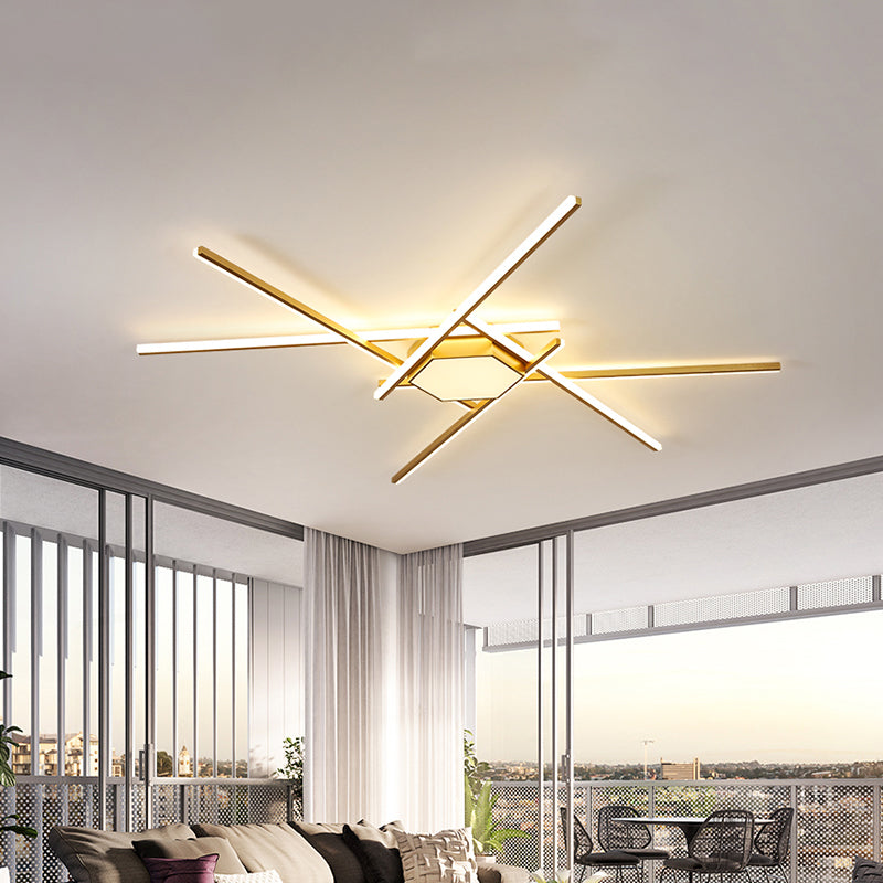 Modern Gold LED Ceiling Mounted Flush Mount Lamp with Acrylic Shade - 69"/82.5"W Linear