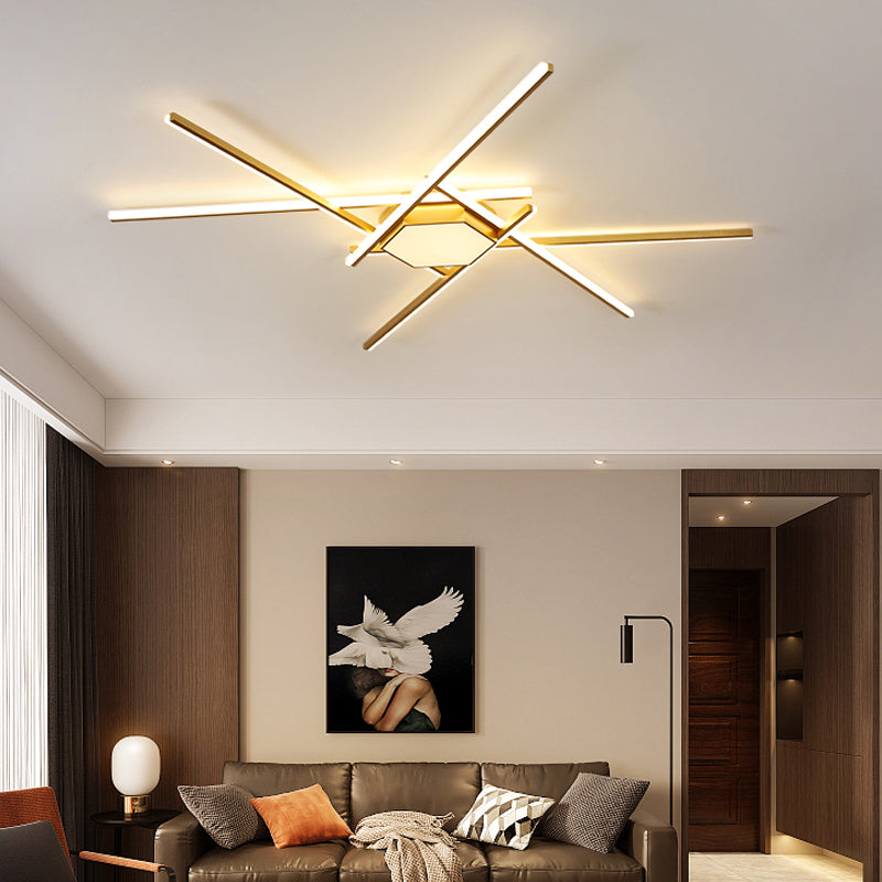 Modern Gold LED Ceiling Mounted Flush Mount Lamp with Acrylic Shade - 69"/82.5"W Linear