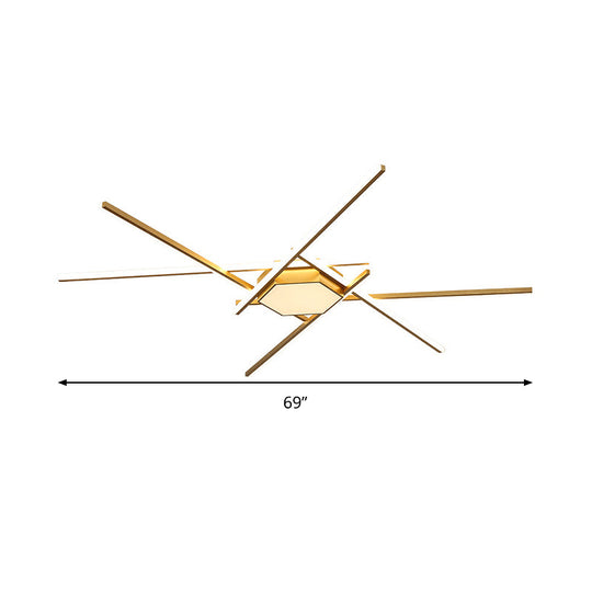 Modern Gold LED Ceiling Mounted Flush Mount Lamp with Acrylic Shade - 69"/82.5"W Linear