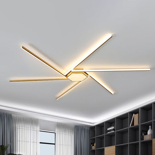Modern Gold Led Ceiling Mounted Flush Mount Lamp With Acrylic Shade - 69/82.5W Linear / 82.5 Hexagon