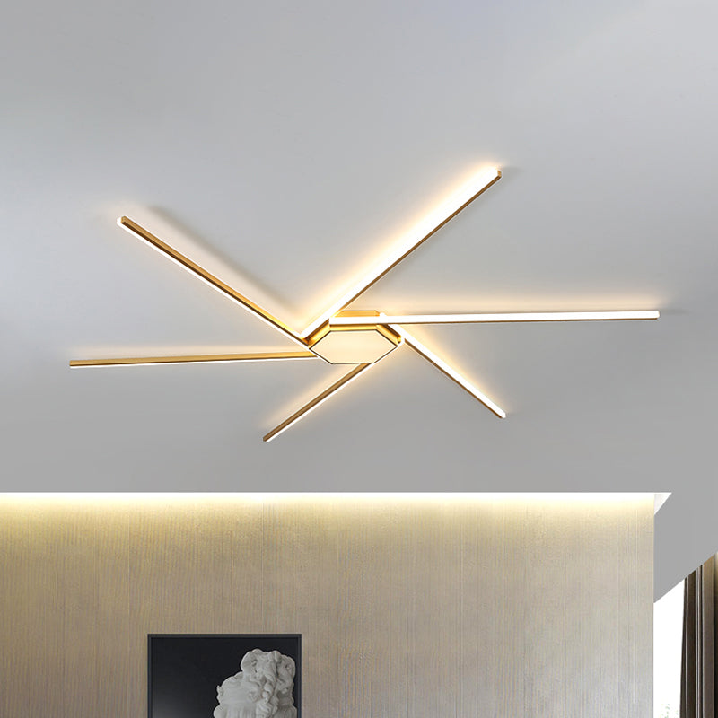 Modern Gold LED Ceiling Mounted Flush Mount Lamp with Acrylic Shade - 69"/82.5"W Linear