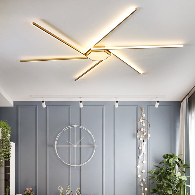 Modern Gold LED Ceiling Mounted Flush Mount Lamp with Acrylic Shade - 69"/82.5"W Linear