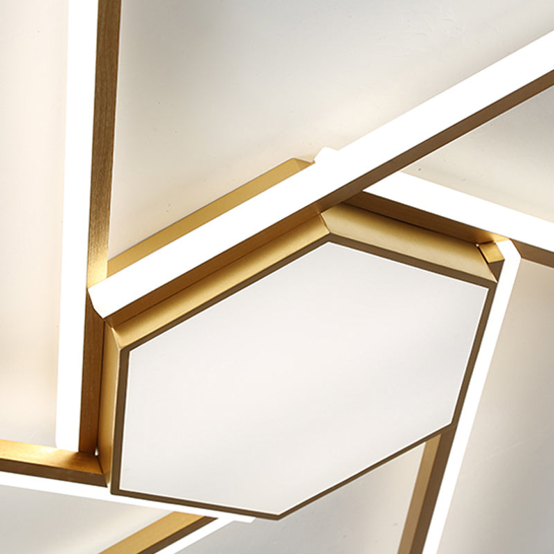 Modern Gold LED Ceiling Mounted Flush Mount Lamp with Acrylic Shade - 69"/82.5"W Linear