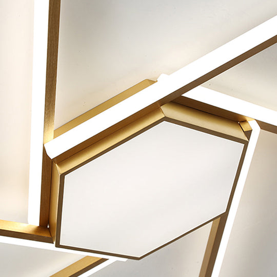 Modern Gold LED Ceiling Mounted Flush Mount Lamp with Acrylic Shade - 69"/82.5"W Linear