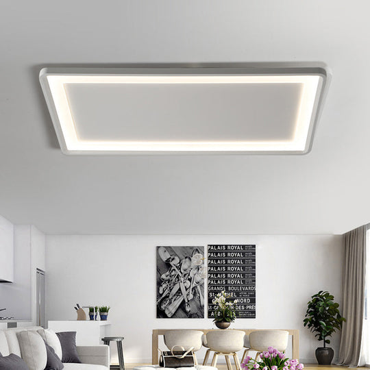 35.5"/43" White Rectangle LED Flush Ceiling Light with Frosted Acrylic Shade - Warm/White Light, Remote Control, Stepless Dimming