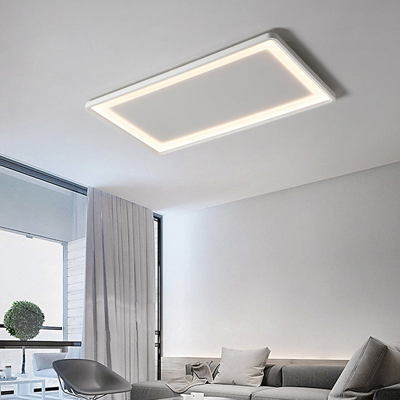 35.5"/43" White Rectangle LED Flush Ceiling Light with Frosted Acrylic Shade - Warm/White Light, Remote Control, Stepless Dimming
