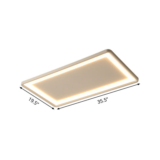 35.5"/43" White Rectangle LED Flush Ceiling Light with Frosted Acrylic Shade - Warm/White Light, Remote Control, Stepless Dimming