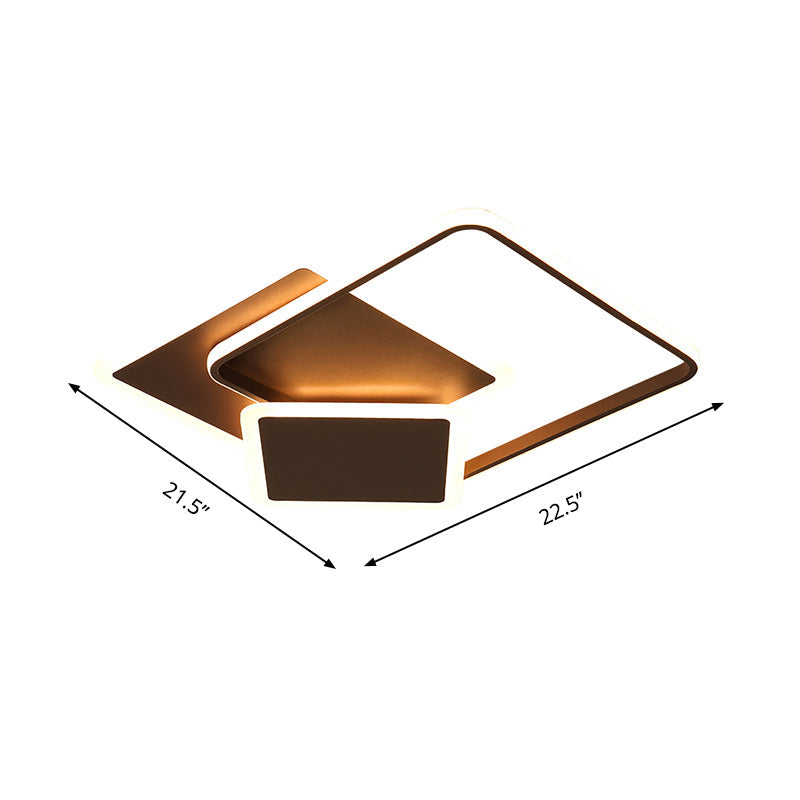 Slim Square Flush LED Coffee Lamp - Modern, 19"/21.5" Wide, Acrylic Ceiling Mount Light