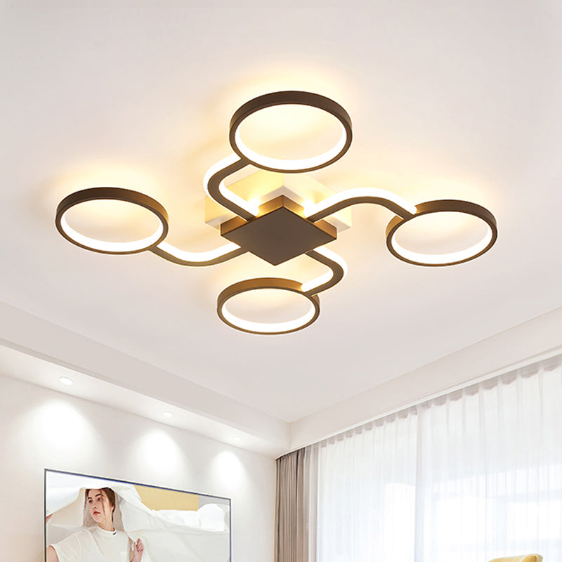 Contemporary Acrylic LED Ceiling Lamp - Flush Mount, 4/5-Head, Dark Coffee, Warm/White Light, 19.5"/39" W