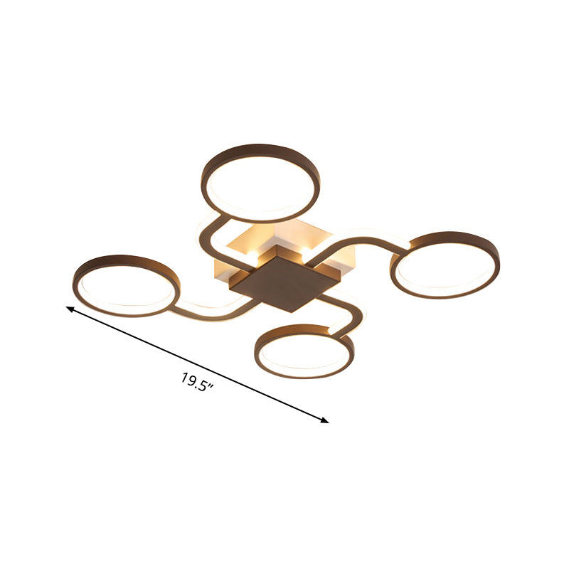Contemporary Acrylic LED Ceiling Lamp - Flush Mount, 4/5-Head, Dark Coffee, Warm/White Light, 19.5"/39" W