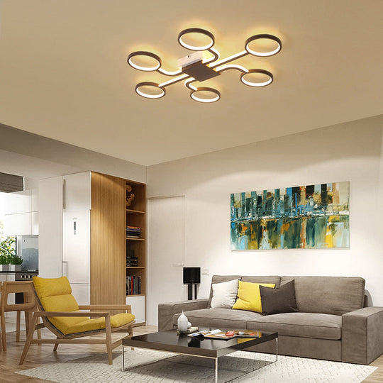 Contemporary Acrylic LED Ceiling Lamp - Flush Mount, 4/5-Head, Dark Coffee, Warm/White Light, 19.5"/39" W
