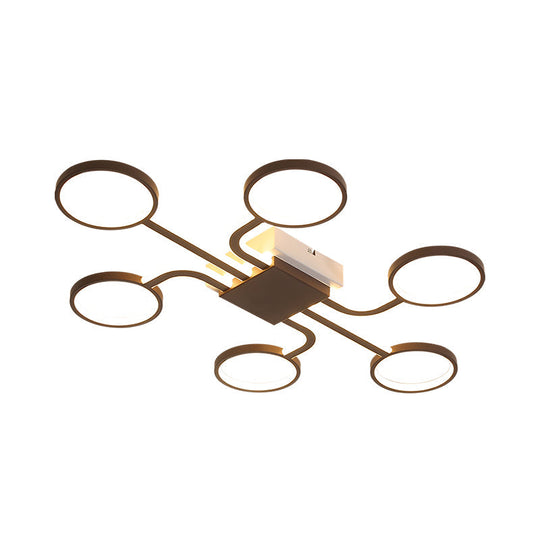 Contemporary Acrylic Led Ceiling Lamp - Flush Mount 4/5-Head Dark Coffee Warm/White Light 19.5/39 W