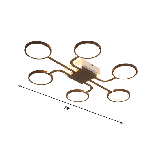 Contemporary Acrylic LED Ceiling Lamp - Flush Mount, 4/5-Head, Dark Coffee, Warm/White Light, 19.5"/39" W