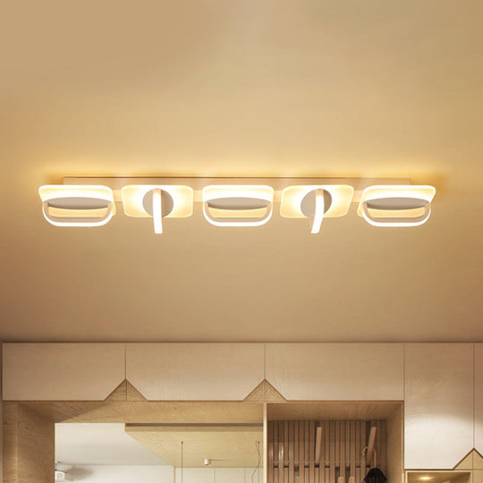 Modern Style LED Linear Ceiling Light, Flushmount Design in Warm/White Light, 31.5"/39" W - White Acrylic