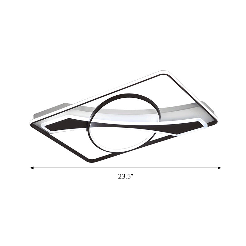 Contemporary Acrylic Ceiling Light: LED Flush Mount Lamp in Warm/White Light, Square/Rectangular Design, Black Finish (16"/23.5" W)