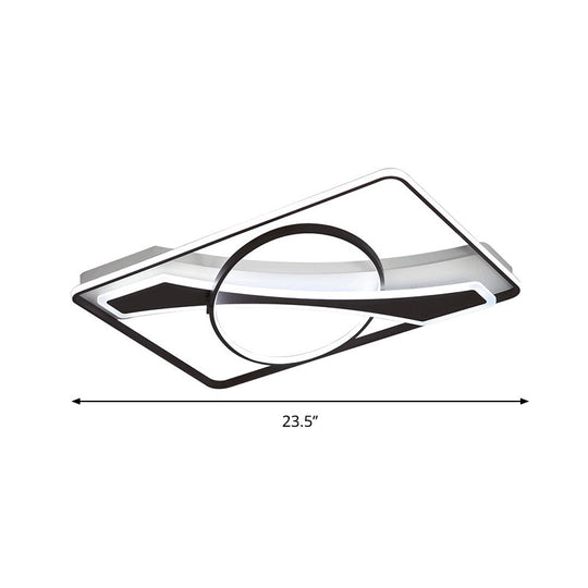 Contemporary Acrylic Ceiling Light: LED Flush Mount Lamp in Warm/White Light, Square/Rectangular Design, Black Finish (16"/23.5" W)