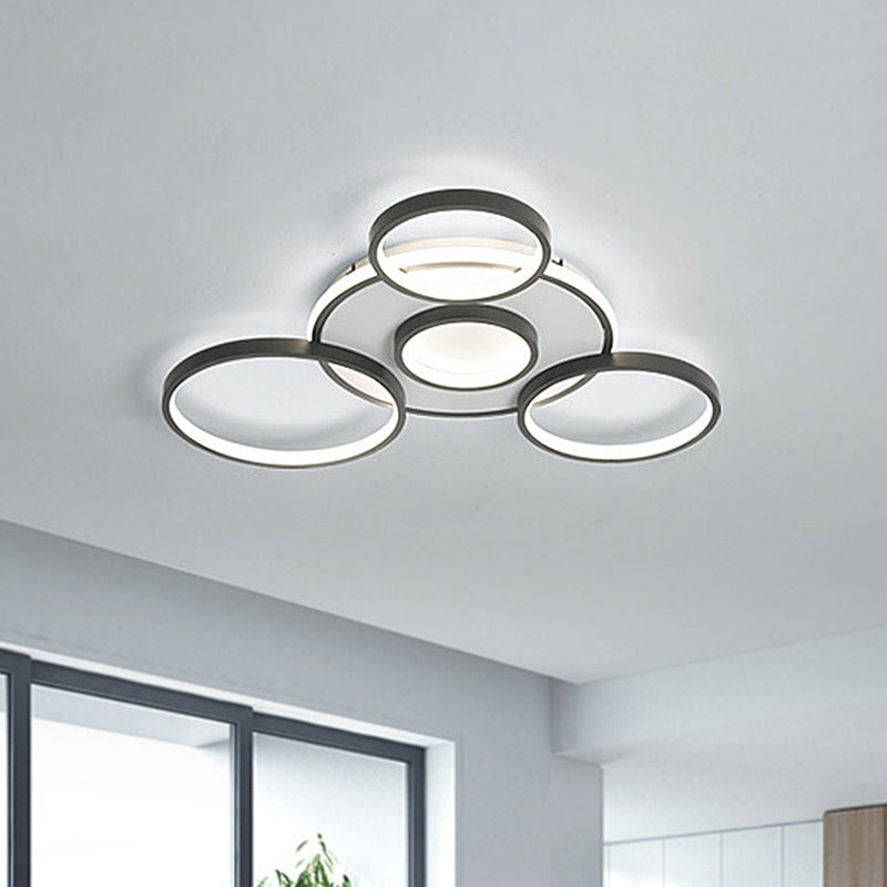 Modern 4/5-Halo Ring Black Led Flush Mount Light Fixture Warm/White 27.5/33.5W / 27.5 White