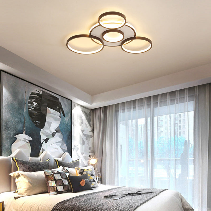 Modern 4/5-Halo Ring Black LED Flush Mount Light Fixture, Warm/White Light, 27.5"/33.5"W