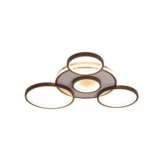 Modern 4/5-Halo Ring Black LED Flush Mount Light Fixture, Warm/White Light, 27.5"/33.5"W
