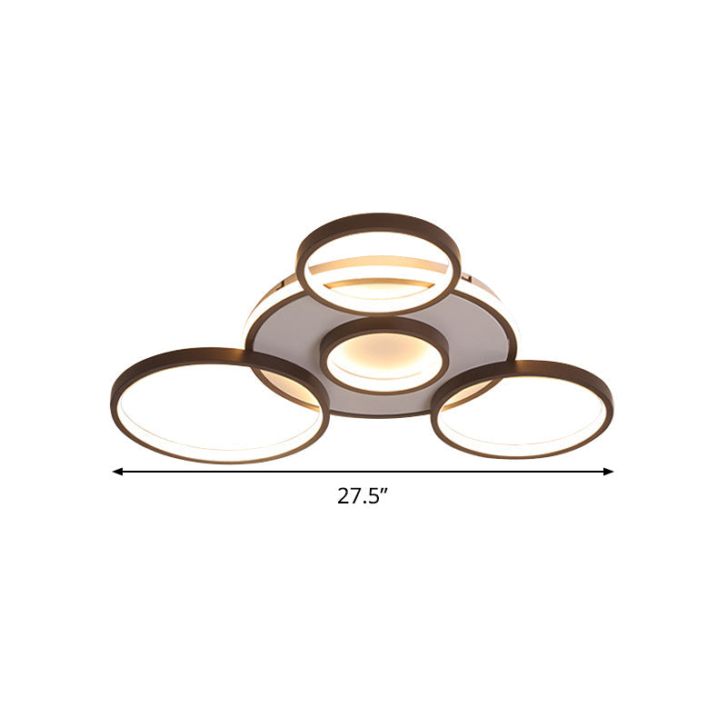 Modern 4/5-Halo Ring Black LED Flush Mount Light Fixture, Warm/White Light, 27.5"/33.5"W