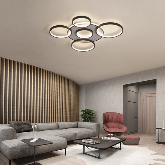 Modern 4/5-Halo Ring Black Led Flush Mount Light Fixture Warm/White 27.5/33.5W