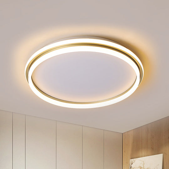 Minimalist Gold LED Ceiling Lamp - Acrylic Round Flush Light (16.5"/20.5" Dia) with Remote Control, Stepless Dimming - Warm/White Light
