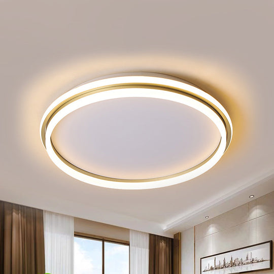 Minimalist Gold LED Ceiling Lamp - Acrylic Round Flush Light (16.5"/20.5" Dia) with Remote Control, Stepless Dimming - Warm/White Light