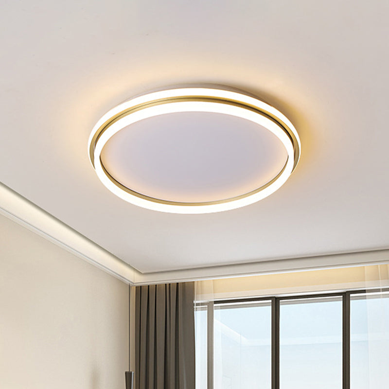 Minimalist Gold LED Ceiling Lamp - Acrylic Round Flush Light (16.5"/20.5" Dia) with Remote Control, Stepless Dimming - Warm/White Light