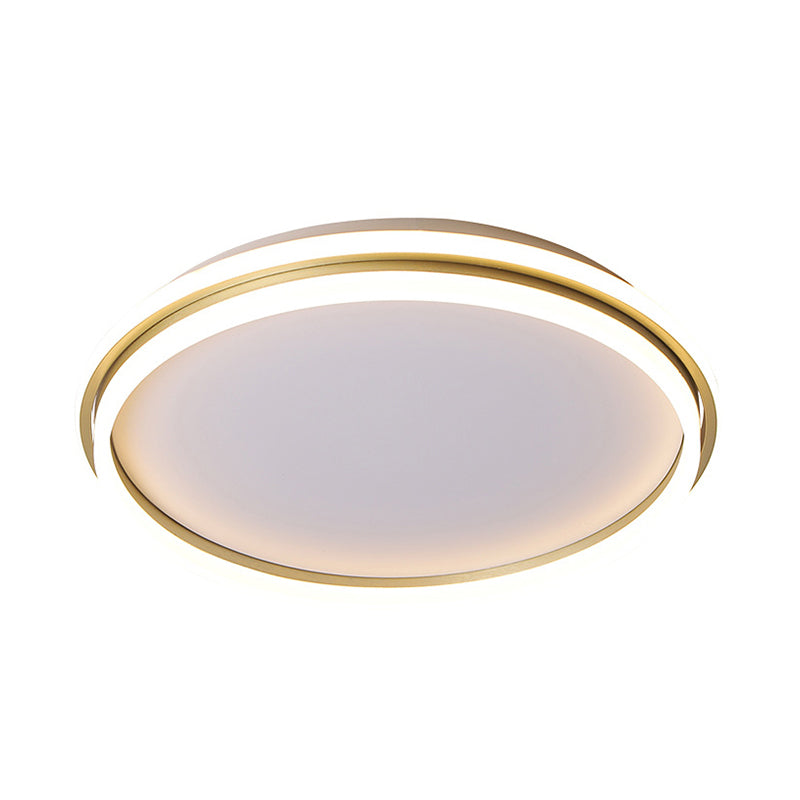 Minimalist Gold LED Ceiling Lamp - Acrylic Round Flush Light (16.5"/20.5" Dia) with Remote Control, Stepless Dimming - Warm/White Light