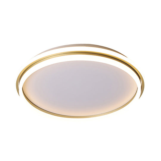 Minimalist Gold LED Ceiling Lamp - Acrylic Round Flush Light (16.5"/20.5" Dia) with Remote Control, Stepless Dimming - Warm/White Light