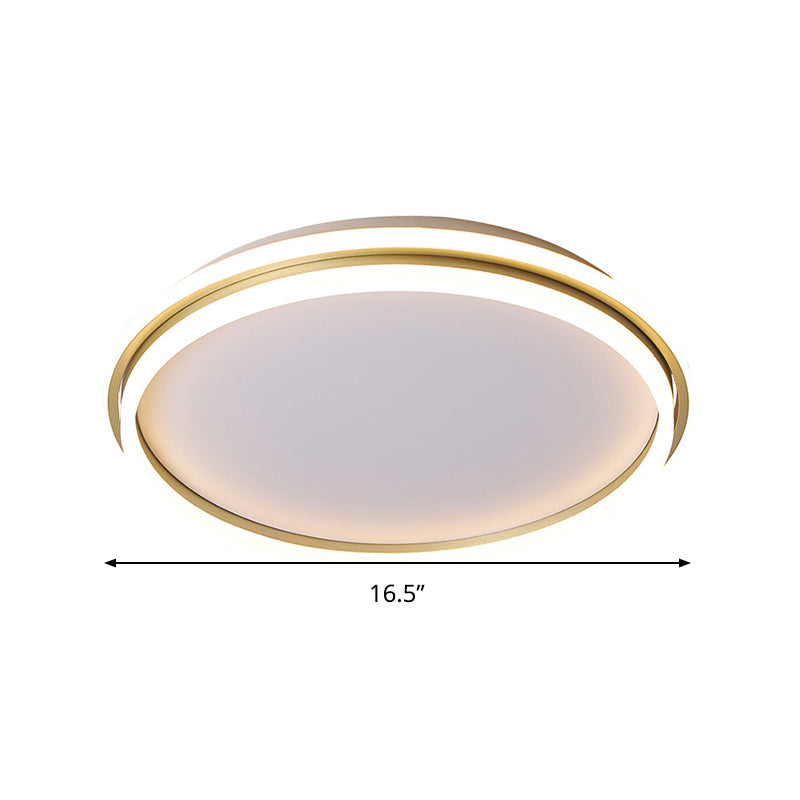 Minimalist Gold LED Ceiling Lamp - Acrylic Round Flush Light (16.5"/20.5" Dia) with Remote Control, Stepless Dimming - Warm/White Light