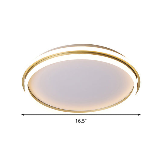Minimalist Gold LED Ceiling Lamp - Acrylic Round Flush Light (16.5"/20.5" Dia) with Remote Control, Stepless Dimming - Warm/White Light