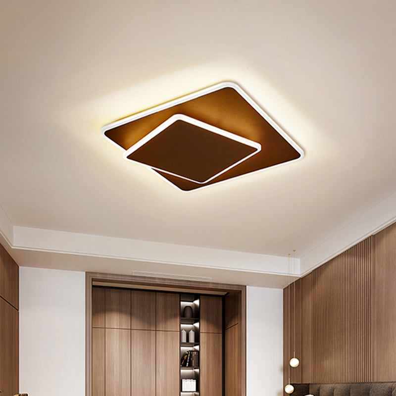 Modern Square Flush Mount Led Ceiling Light White/Coffee Acrylic 16/19.5 Wide Warm/White Lighting