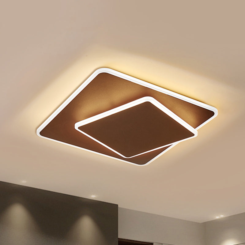 Modern Square Flush Mount LED Ceiling Light, White/Coffee Acrylic, 16"/19.5" Wide, Warm/White Lighting