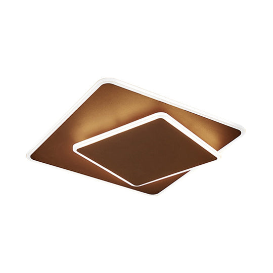 Modern Square Flush Mount Led Ceiling Light White/Coffee Acrylic 16/19.5 Wide Warm/White Lighting