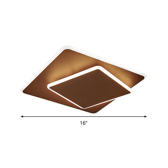 Modern Square Flush Mount Led Ceiling Light White/Coffee Acrylic 16/19.5 Wide Warm/White Lighting