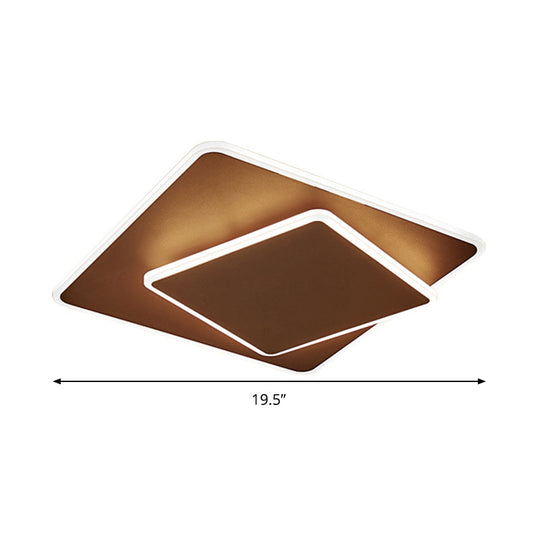 Modern Square Flush Mount Led Ceiling Light White/Coffee Acrylic 16/19.5 Wide Warm/White Lighting