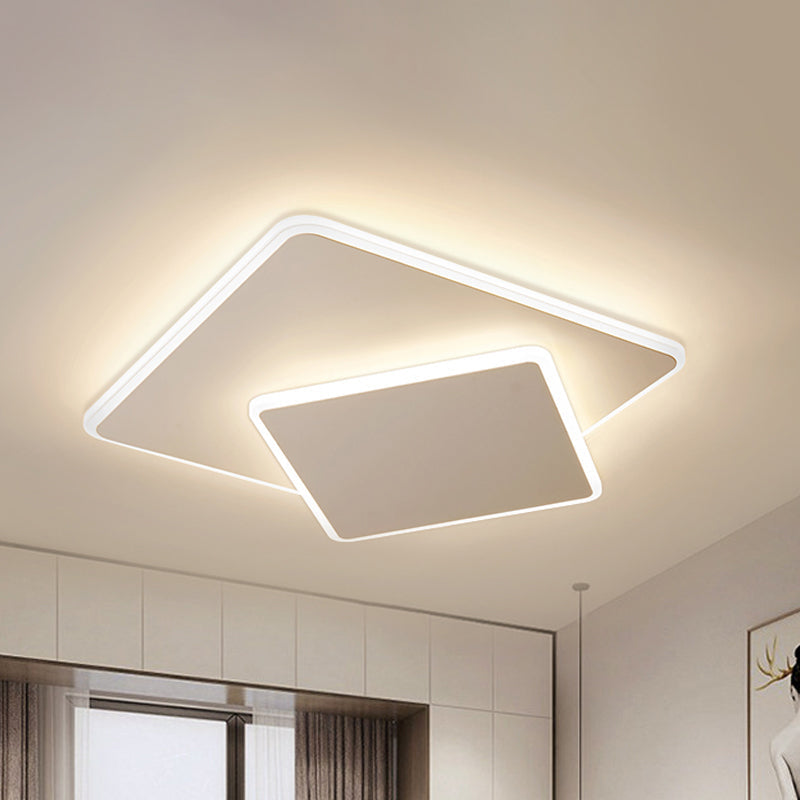 Modern Square Flush Mount Led Ceiling Light White/Coffee Acrylic 16/19.5 Wide Warm/White Lighting
