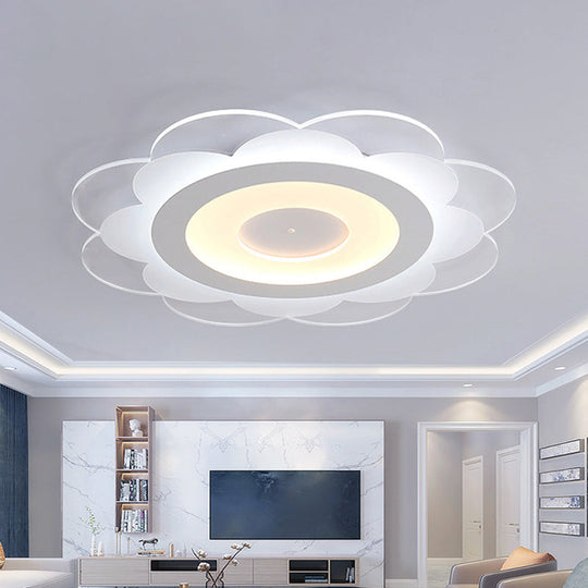 Modern White Floral LED Flush Ceiling Light - 16.5"/20.5"/24.5" W - Acrylic Shade - Warm/Cool Lighting - Stepless Dimming - Remote Control