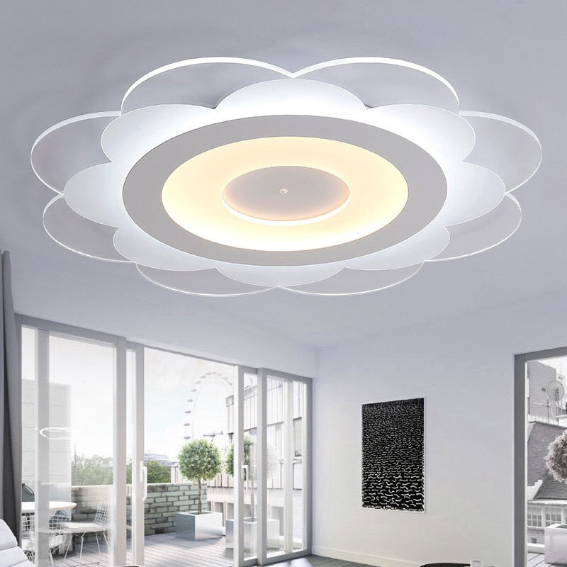 Modern White Floral LED Flush Ceiling Light - 16.5"/20.5"/24.5" W - Acrylic Shade - Warm/Cool Lighting - Stepless Dimming - Remote Control