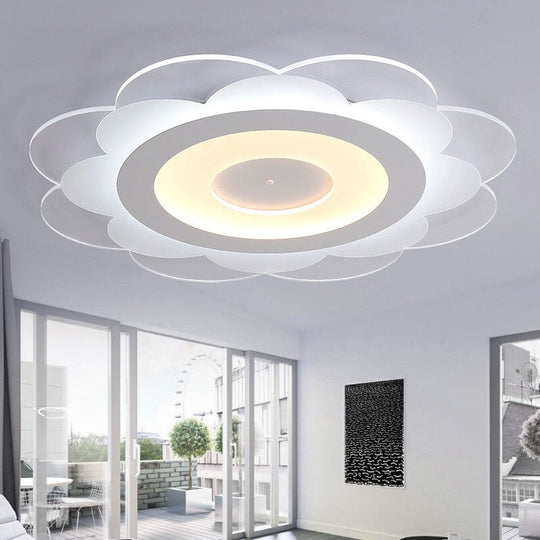 Modern White Floral LED Flush Ceiling Light - 16.5"/20.5"/24.5" W - Acrylic Shade - Warm/Cool Lighting - Stepless Dimming - Remote Control