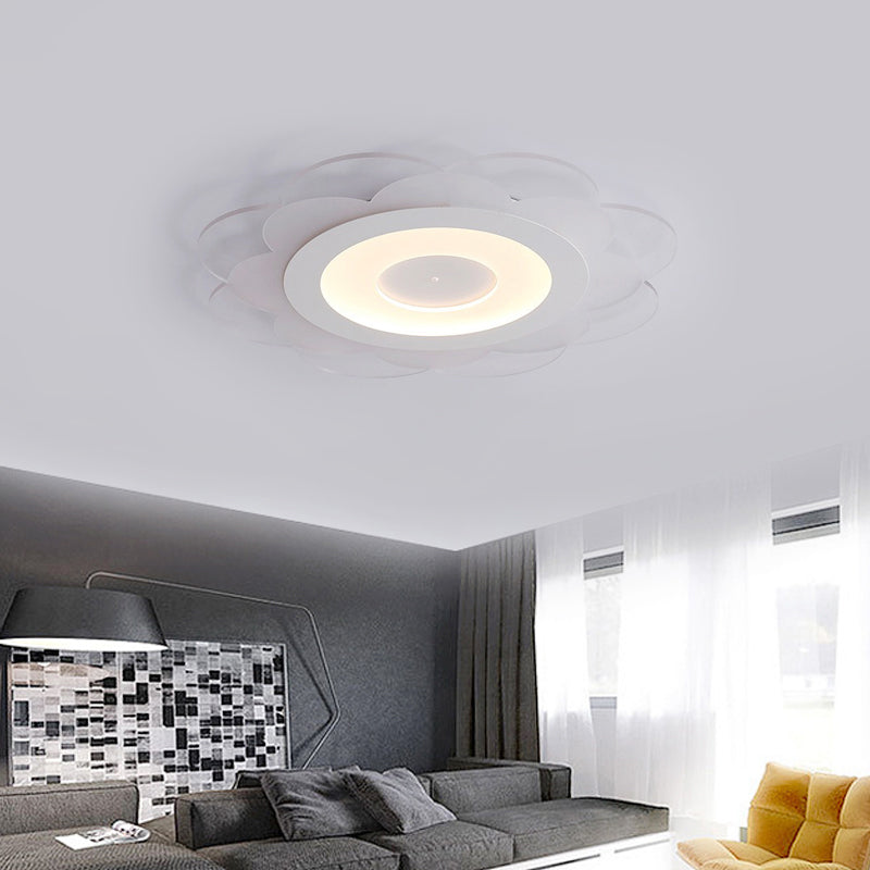 Modern White Floral LED Flush Ceiling Light - 16.5"/20.5"/24.5" W - Acrylic Shade - Warm/Cool Lighting - Stepless Dimming - Remote Control