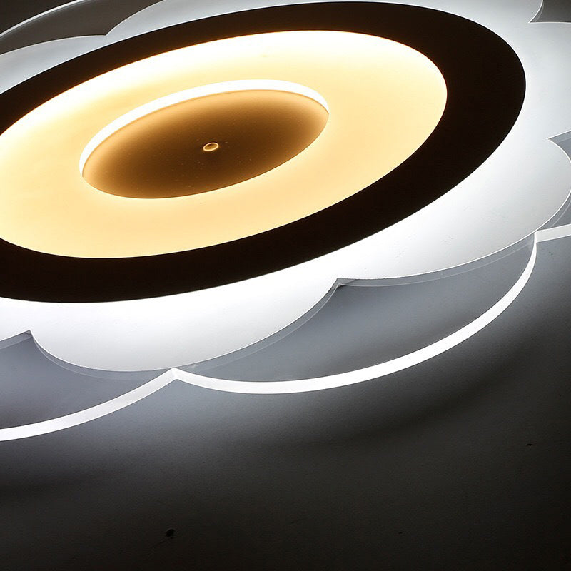 Modern White Floral LED Flush Ceiling Light - 16.5"/20.5"/24.5" W - Acrylic Shade - Warm/Cool Lighting - Stepless Dimming - Remote Control