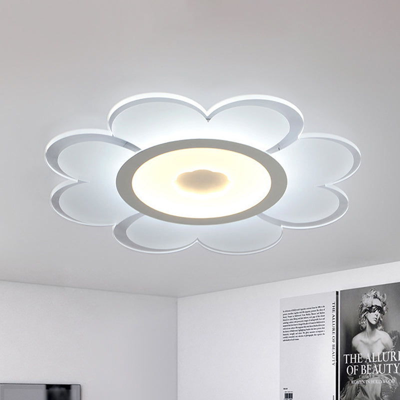 Contemporary LED Acrylic Flushmount Ceiling Lamp - White Flower Design, Stepless Remote Dimming - 16.5"/20.5"/24.5" Width